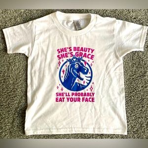 Dinosaur Queen Beauty Grace She’ll Probably Eat Your Face Kids Tee Size XS NWT